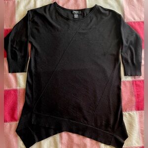 🌺Black Tunic size L. 21” PtP, ~28” length. Asymmetrical, some exposed seams